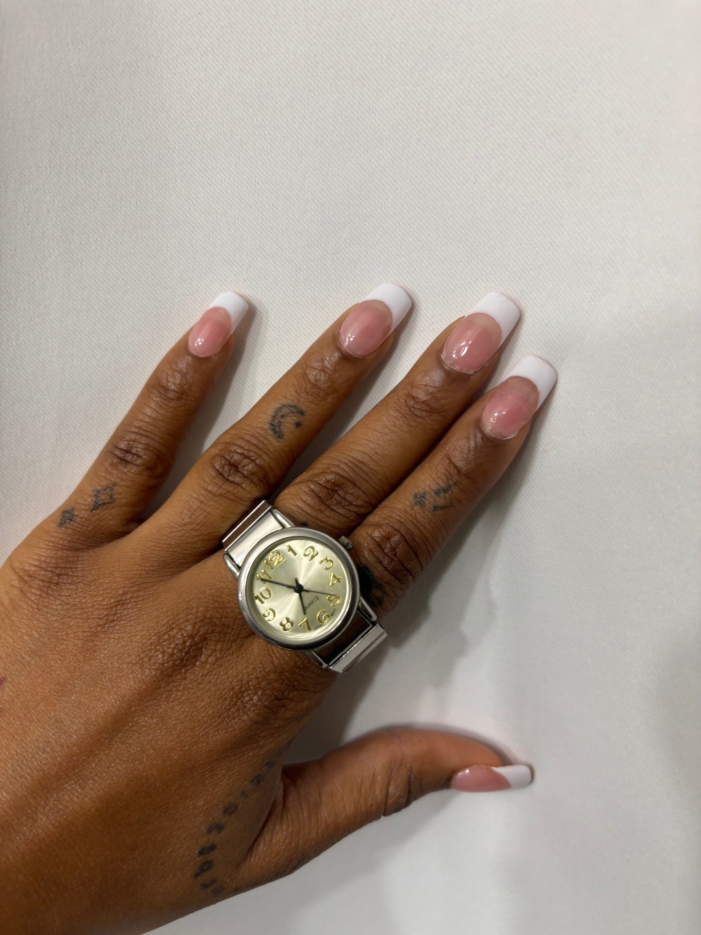 Quartz Silver Circular Face Ring